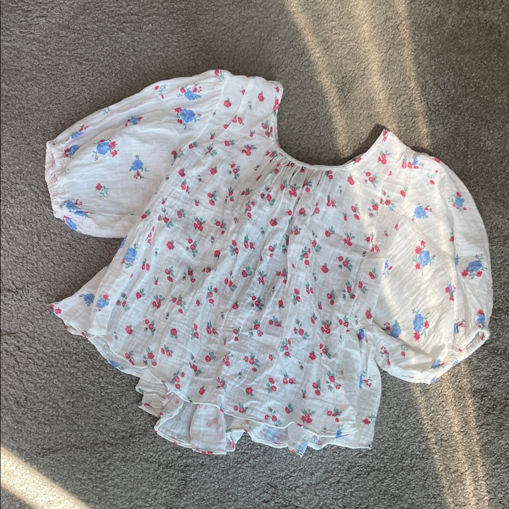 NWT Free People White and Pink Floral Blouse